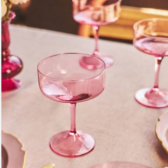 ANTHROPOLOGIE Morgan Medium Pink Borosilicate Coupe‎ Glasses Set of 2 NWT - Picture 1 of 3